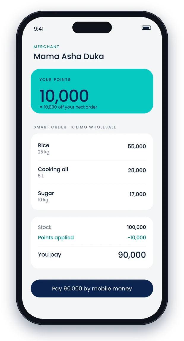 Smart order with 10,000 points applied, leaving 90,000 to pay